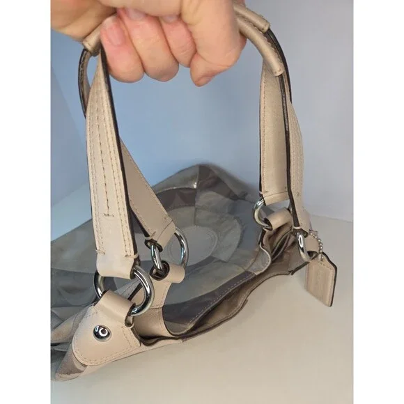 Coach Signature F20032 Biege Patchwork Leather INLD PWK HOBO Silvertone Hrdw - Picture 13 of 15